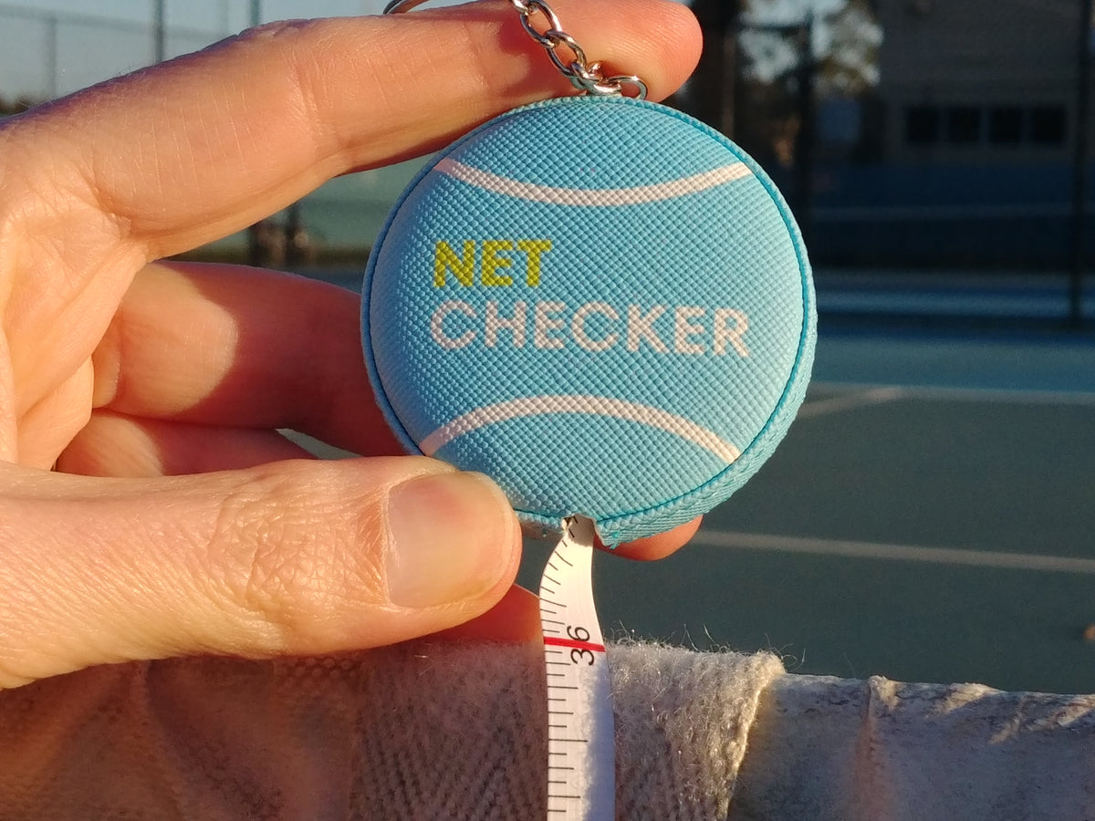 Net Checker Tennis Net Height measuring tape and keyring. Scoring Right
