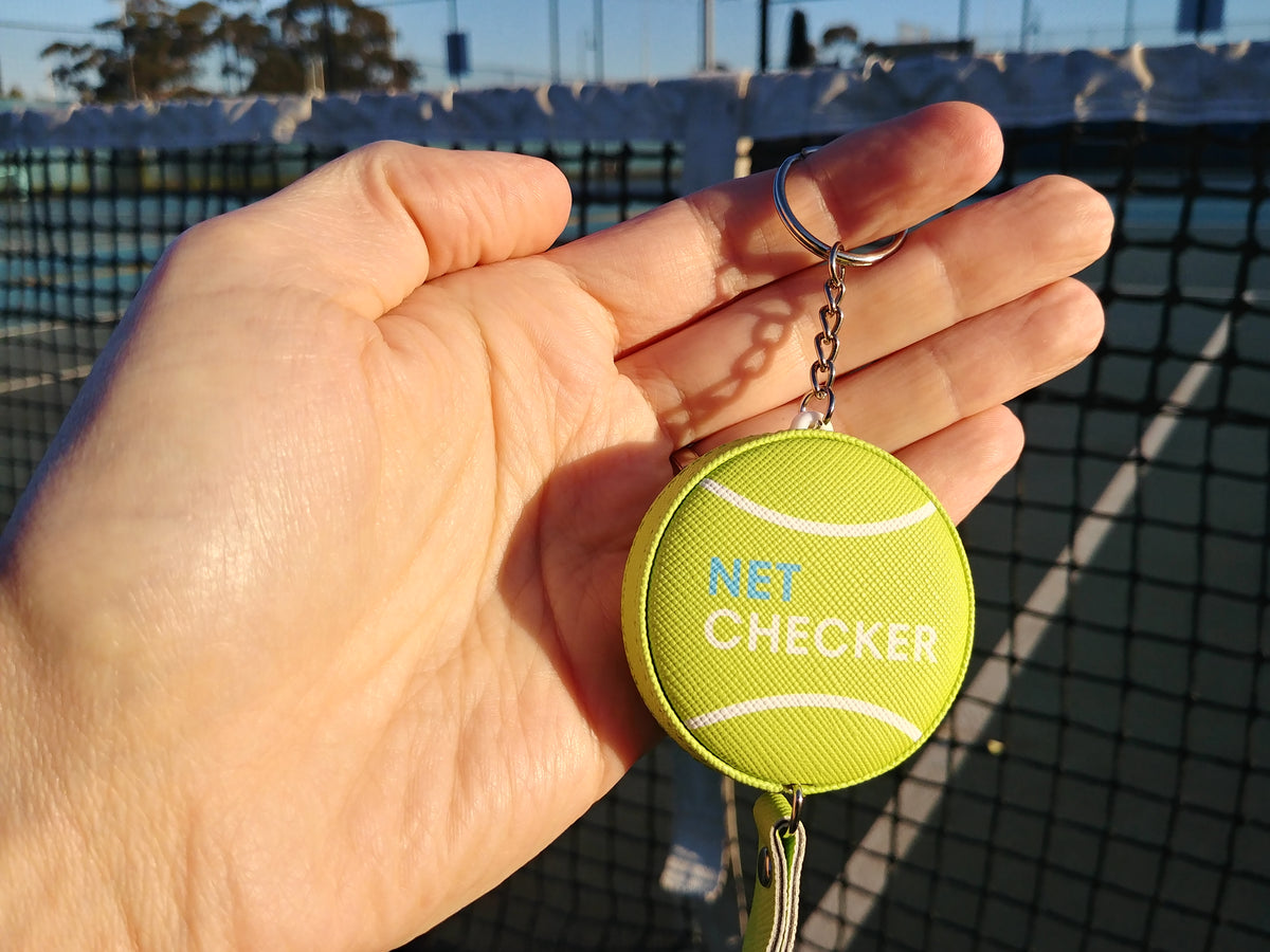 Net Checker Tennis Net Height measuring tape and keyring. Scoring Right